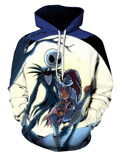 Halloween Skjelett og hodeskalle Hattetrøje Pullover Morsom julehettegenser Trykt mønster 3D Lomme foran Graphic Til Par Herre Dame Voksne Halloween Karneval Maskerade 3D-utskrift Halloween Feriereise