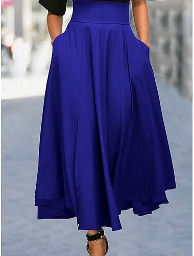 dames rok a-lijn swing maxi hoge taille rokken geplooide zak strik effen gekleurd straat dagelijks herfst&amp;winter elegant vintage mode wijnrood zwart roze blauw