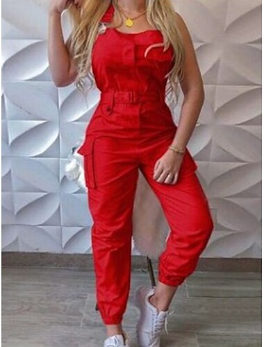  Damen Normal Jumpsuit Strassenmode Feste Farbe Ärmellos V Ausschnitt Tasche Hohe Taillenlinie Urlaub Strasse Regular Fit Schwarz Gelb Rosa Herbst