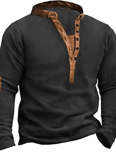  Herren T-Shirt mit Knöpfen Henley Hemd T-Shirt Langarm Henley Frühling & Herbst Farbblock Mode Designer Basic Urlaub Straße Ausgehen Schwarz Marinenblau Braun Top T-Shirt für Herren