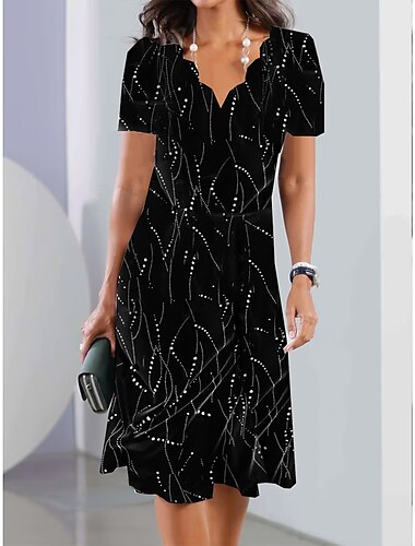  Damen Mini Kleid Petite Kleid Sommerkleid A-Linien Kleid Sommerkleid Vintage Mode Streetwear Outdoor Urlaub Hochzeitsgast Lockerer Sitz Kurze Ärmel Herzform Schwarz Wein Dunkelgrün Sommer
