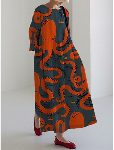  Női Hosszú ruha Maxi ruha Műpamut ágynemű Kaftán nyári ruha Nyomtatott ruha Divat Modern Napi Szabadtéri Vakáció Laza öltözet Virágos Rövid ujjú Terített nyak Sárga Arcpír rózsaszín Rubin Lóhere Ősz