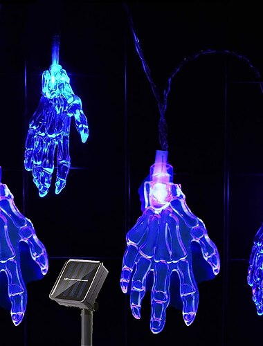  Halloween-Solar-Lichterkette für den Außenbereich, wasserdicht, Fledermaus, Geist, Spinne, Totenkopf, Handlicht, 6,5 m, 30 LEDs, 8 Modi, Halloween, Terrasse, Hof, Garten, Balkon, Zaun, Halloween,