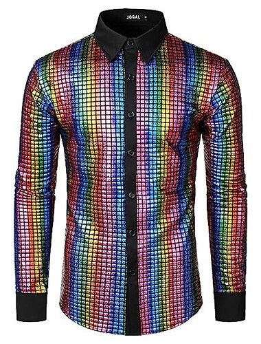  Retro vintage Jaren '70 Schijf Blouse / overhemd Cosplay Kleurenblok Voor heren Carnavalskostuum Halloween Carnaval Maskerade Prestatie Feest Toneel Volwassenen Hemd Zomer Lente