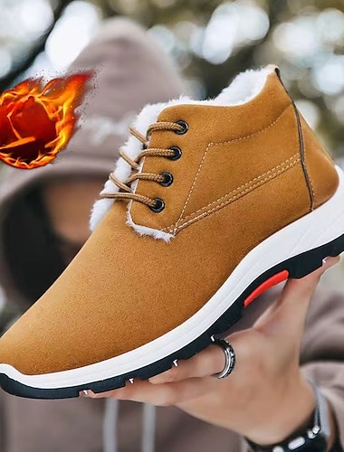  Miesten Bootsit Mokkakengät Talvikengät Fleece-vuori Kävely Vintage Vapaa-aika ulko- Nahka Lämmin Mukava Liukumaton Nilkkurit Nauhat Kahvin väri Musta Sininen Syksy