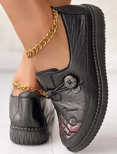  vintage burgunder loafers for kvinner med brodert blomsterdesign - komfortable uformelle slip-on sko