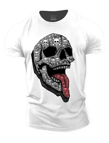  Herren Totenkopf Motiv Grafik-Drucke T Shirt Grafischen T-Shirt Legerer Stil Klassicher Stil T-Shirt Kurzarm T-Shirt Rundhalsausschnitt Hemd Klassisch Brautkleider schlicht Outdoor Strasse Sport