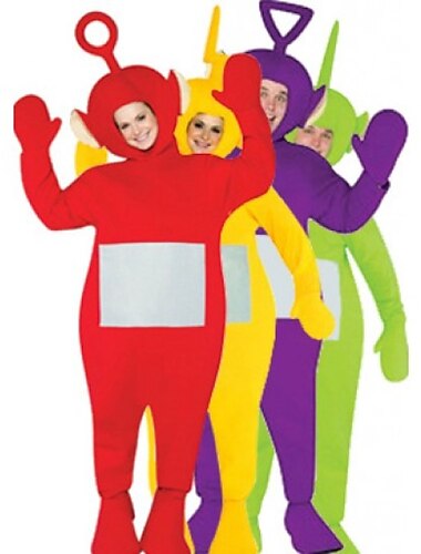  ζευγάρια εξωγήινων teletubbies αστεία κοστούμια ομάδα &amp; οικογενειακές αποκριάτικες στολές ανδρικές γυναικείες ταινίες cosplay cosplay κοστούμια αστεία στολή κίτρινο κόκκινο μωβ λεοτάρ / onesie