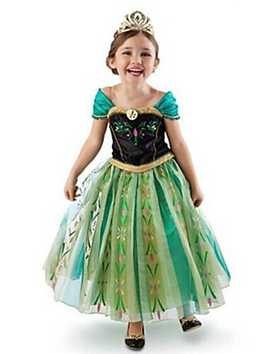  Frozen Fairytale Princess Anna Flower Girl Dress Theme Party Costume Tulle Dresses Girls' Movie Cosplay Cosplay Halloween Green Halloween Carnival Masquerade Wedding Wedding Guest Dress