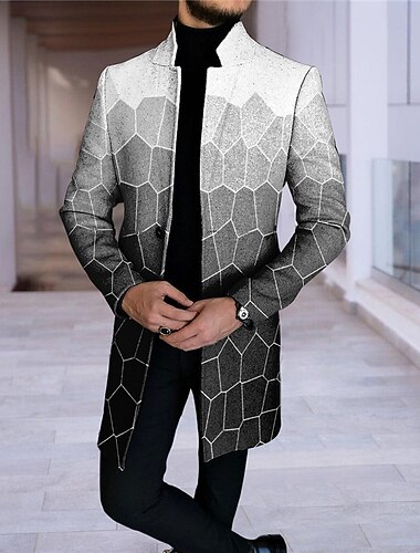  Herren Farbblock Geometrie Argyle Wintermantel Mantel Warm Bequem Atmungsaktiv Mode Streetwear Geschäftlich Arbeit Büro-Outfit Ausgehen Tasche Druck Herbst Winter Umlegekragen Langarm Schwarz Braun
