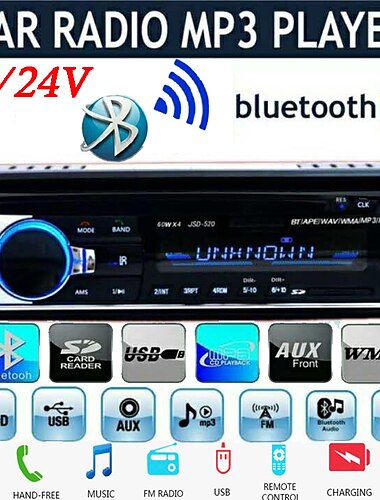  nouveau 12v bluetooth autoradio fm radio mp3 lecteur audio 5v chargeur usb &ampli; sd/aux/ape/flac électronique de voiture subwoofer in-dash 1