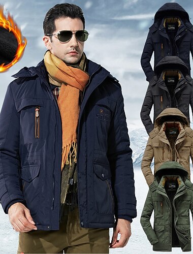  vandring fleecejacka herr vinterjacka tjock varm huva parka militär vindjacka utomhus avtagbar keps svart trenchcoat ytterkläder jakt skidor snowboard camping grottgrön armégrön khakiblå