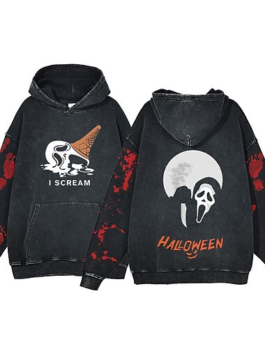  Halloween Krzyk Twarz ducha Szkielet Bluza z Kapturem Oversizowa koszulka Acid Wash Nadruk Przednia kieszeń Graficzny Na Dla par Męskie Damskie Dla dorosłych Bal maskowy Tłoczenie na gorąco Codzienne