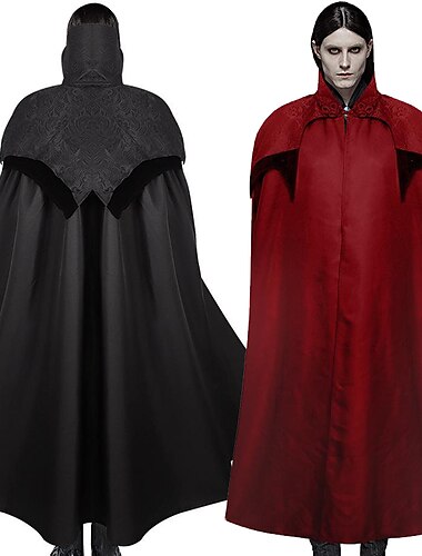  Vintage Punk y gótico Medieval Capa Feria del Renacimiento Vampiros Color sólido Escote Chino Hombre Mujer Unisexo Vikingo Fantasía Víspera de Todos los Santos Carnaval Mascarada Fiesta Víspera de