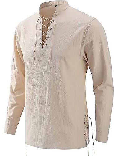  Medievale Rinascimento 17° secolo Lunghezza media Blusa / Camicia Costume Cosplay Cavaliere Vichingo Coulisse Tinta unita Costume Per uomo Costumi da pirata Fantasia Halloween Mascherata Casual