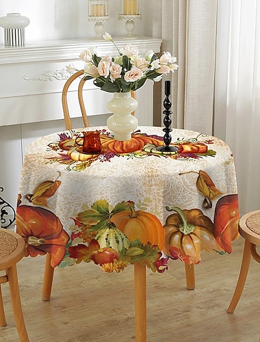  Nappe ronde de Thanksgiving d'automne - Nappe de table décorative en forme de citrouille - Couverture de table à manger saisonnière - Housse de table imperméable et lavable pour fête, cuisine, salle