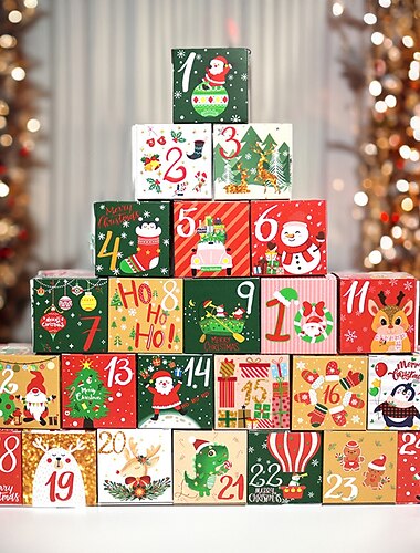  24 stk jule-adventskalender godteriboks xmas nedtelling digital gaveeske emballasje papirboks gaveeske