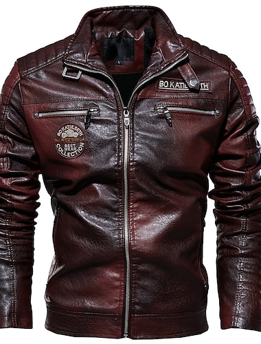  Herren Lederjacke Kunstlederjacke Motorrad Jacke Motorradjacke Freizeitskleidung warm halten Kunstpelzbesatz Winter Glatt Brautkleider schlicht Kargen Dick Standard Kunstleder Lockere Passform
