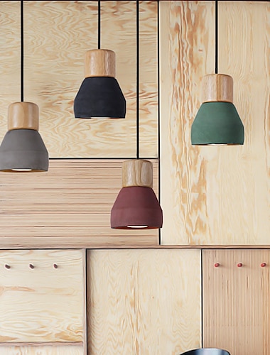  Lámpara colgante LED de madera, arte, cemento, hormigón, lámpara colgante simple, cafetería, restaurante, bar, luz colgante e27, fuente de luz, metal, arte del hierro, linterna, luz de techo de