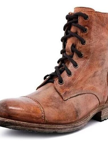  Botines vintage de piel sintética con cordones para hombre: estilo de combate duradero para uso informal y al aire libre