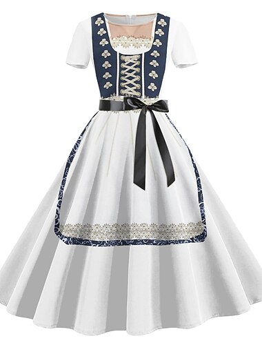  Halloween Oktoberfestbier Kostüm Kleid Dienstmädchen Bayerisch Deutsch München Wiesn Damen Stoff im traditionellen Stil