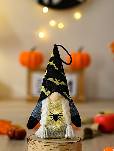  Halloween-Fledermaushut, gesichtslose Zwergenpuppe mit Lichtern, hängender Anhänger, Baumdekoration, Ernte, Sonnenblumen, Plüschpuppendekorationen für Zuhause