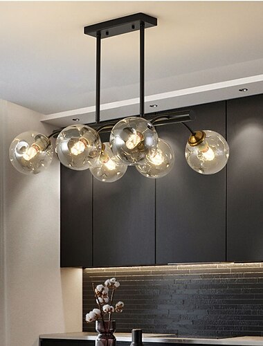  Lustre vintage gris fumée 6 têtes 61cm boule de verre réglable suspension e27 suspension industrielle plafonnier à bulles adapté pour restaurant salon chambre 110-240v