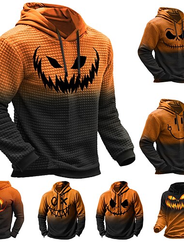  Herren Kürbis Grafik-Drucke Hoodies Waffel-Hoodie Zur Seite fahren Langarm Kapuzenpullover Mit Kapuze Täglich 3D-Druck Halloween Festtage Ausgehen Schwarz Gelb Bedruckt Frühling & Herbst Designer