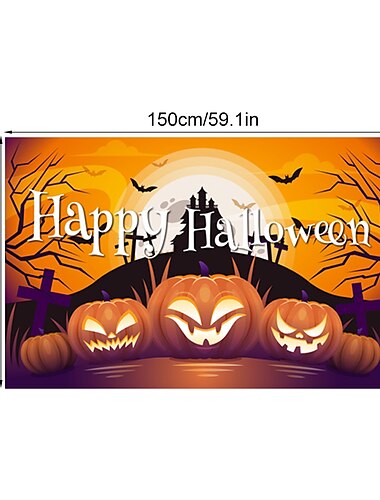  1 x Halloween-Hintergrund, gruseliger Kürbis-Schloss-Hintergrund, Halloween-Hintergrund, Wanddekoration, Hängetuch, Party-Atmosphäre, Toaster-Zubehör