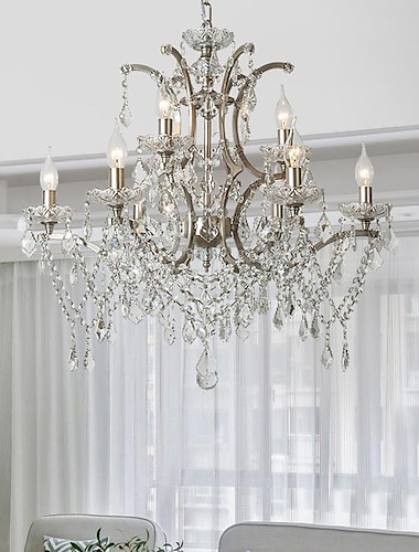  chroom zilver grote kroonluchter verlichting 43/61/68cm breed helder kristal trapsgewijs 12-lichts armatuur voor eetkamer huis foyer hal keuken slaapkamer woonkamer hoge plafonds 110-240v