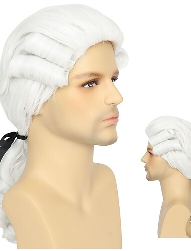  Peluca de Juez Colonial del Siglo XVIII para Hombres Peluca de Cosplay de Carnaval Pelucas de Halloween