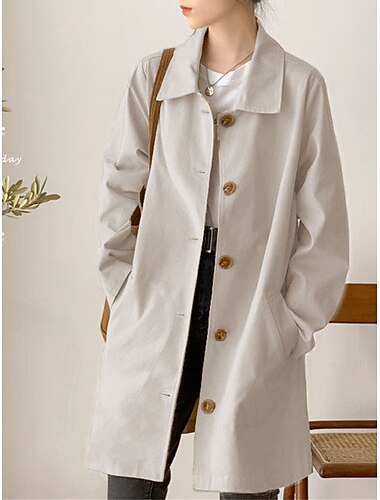  Damen Trenchcoat Outdoor Taste Glatt Atmungsaktiv Strassenmode Lockere Passform Oberbekleidung Langarm Herbst Schwarz M
