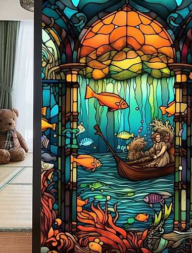 Sichtschutzfolie für Buntglasfenster, UV-blockierende Fensterfolie, Türverkleidung mit buntem Blumenmuster für Badezimmer, Büro, Küche, Fenster, Heimdekoration