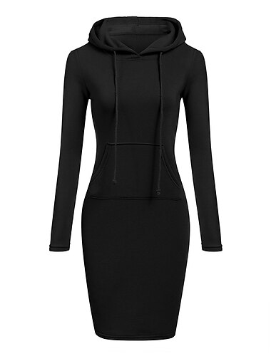  Damen Sweatkleid Casual kleid Minikleid Aktiv Täglich Outdoor Heim Wochenende Kapuzenpullover Tasche Feste Farbe Einfarbig Regular Fit Schwarz Weiß Gelb S M L XL XXL