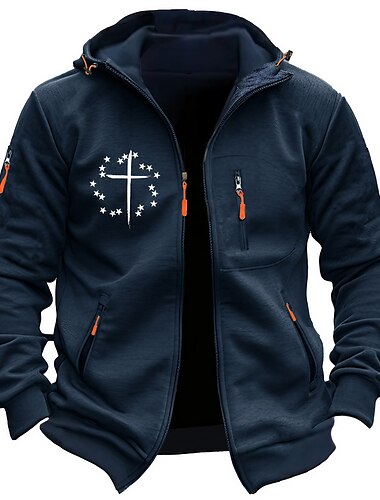 Hombre Estampados Cruz Sudaderas Manga Larga Sudaderas Con Capucha Moda Diario Vacaciones Noche Primavera & Otoño Azul Oscuro Gris Oscuro Ropa Diseñador S M L XL 2XL 3XL