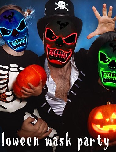  halloween led glowing mask new party rave neon mask decor horror clown light up mask masque masquerade club cosplay costum الدعائم