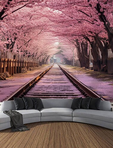  桜レール吊りタペストリー壁アート大型タペストリー壁装飾写真の背景毛布カーテン家の寝室のリビングルームの装飾