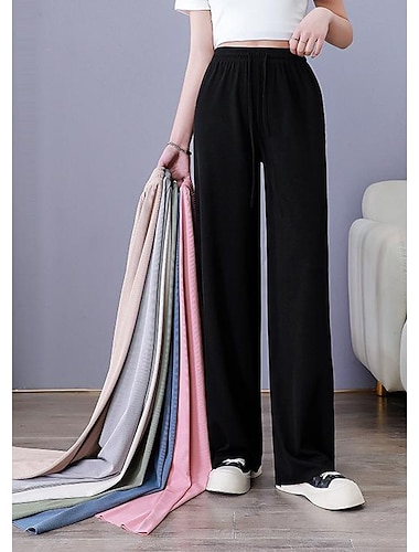  Mujer Perneras anchas Pantalones Alta cintura Longitud total Negro