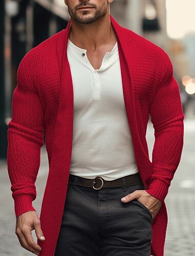  Homme Pull Chandail Gilet Cardigan A côtes Tricoter Normal Tricoté Plein Ouvrir le devant Guêtres Moderne contemporain Usage quotidien Sortie Vêtement Tenue Hiver Noir Rouge S M L
