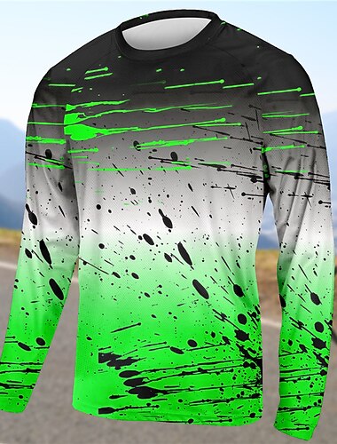  Herren Downhill-Trikot Farbverlauf Langarm Fahhrad Oberteil mit 3 Gesäßtaschen Mountainbike MTB Straßenradsport Schnelltrocknend Reflektierende Streifen Rückentasche Feuchtigkeitsableitend Sport Gelb