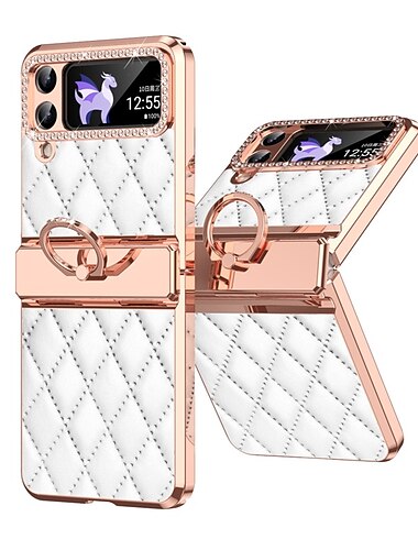  telefon Ügy Kompatibilitás Samsung Galaxy Z-átfordítás 7 Z Flip 6 Z Flip 5 Z Flip 4 Z Flip 3 Fekete tok Bling Strassz Galvanizálás Kristály gyémánt PC PU bőr