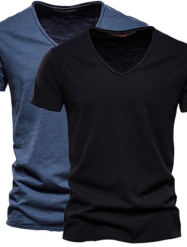  Herren T Shirt T-Shirt Kurze Ärmel V Ausschnitt Sommer Einfach Mode Designer Basic Urlaub Straße Ausgehen Weiß+Schwarz Weiß und Blau Orange / Grün Top T-Shirt für Herren