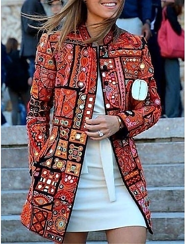  kvinders afslappet jakke udendørs beklædningslomme blomstret komfortabelt mønstret løs pasform overtøj langærmet efterår rød afslappet modegade