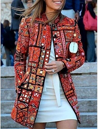  femme veste décontractée vêtements d'extérieur poche floral confortable à motifs coupe ample vêtements d'extérieur manches longues automne rouge décontracté mode rue