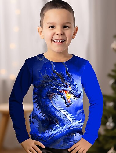  Jungen 3D Graphic Tier Drache T-Shirt Langarm 3D-Druck Sommer Frühling Herbst Sport Modisch Strassenmode kinderkleidung 3-12 Jahre Outdoor Casual Täglich Regular Fit
