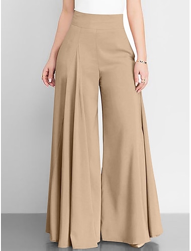  Dames Breed Been Broeken Modieus Streetwear Volledige lengte Hoge taille Effen Zak Billenlift met ruche Hoge snede Comfort Ademend Zacht Micro-elastisch Vakantie Straat Dagelijks Kameel Grijs Zwart