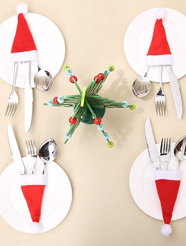  10 stk julepynt julehatter non-woven hatter julehatter kniv og gaffel sett jule vinflaske dekorasjoner