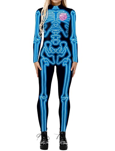  Skelett Totenkopf Faschingskostüme Ganzkörpertrikot Cosplay Kostüm Bodysuits Ganzkörper-Catsuit Erwachsene Damen Ein Stück Cosplay Party Halloween Maskerade Einfaches Karnevalskostüm