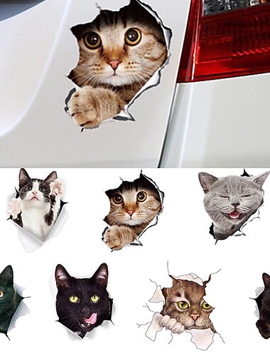  Winston & ours autocollants chat 3d - pack de 2 - stickers muraux chat noir - stickers muraux chat pour chambre - réfrigérateur - toilettes - voiture - emballés au détail