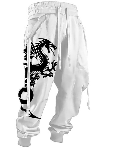  Draak Casual Voor heren 3D-afdrukken Joggingbroeken Broeken Buiten Straat Casual / Dagelijks Polyester Zwart Wit Groen S M L Medium Taille Elasticiteit Broek